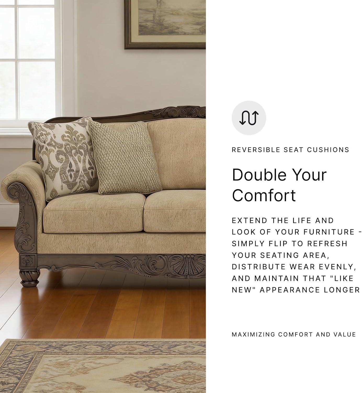 imageSignature Design by Ashley Havenworth Classic Anti Sag Sofa with Reversible Seat Cushion and 4 Accent Pillows Beige amp Dark Brown