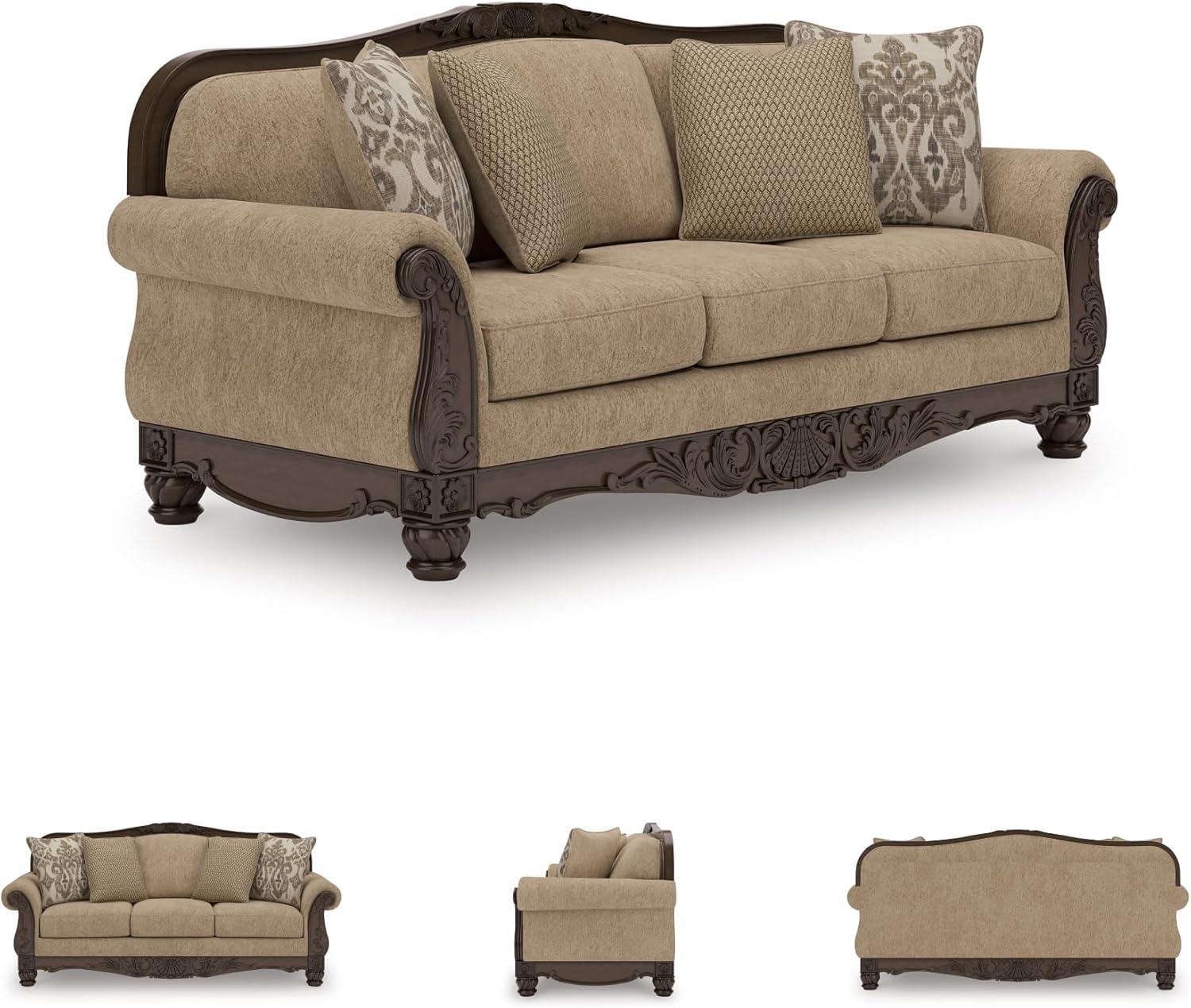 imageSignature Design by Ashley Havenworth Classic Anti Sag Sofa with Reversible Seat Cushion and 4 Accent Pillows Beige amp Dark Brown