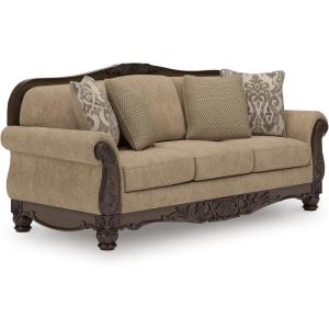 Signature Design by Ashley Havenworth Classic Anti Sag Sofa with Reversible Seat Cushion and 4 Accent Pillows, Beige & Dark Brown