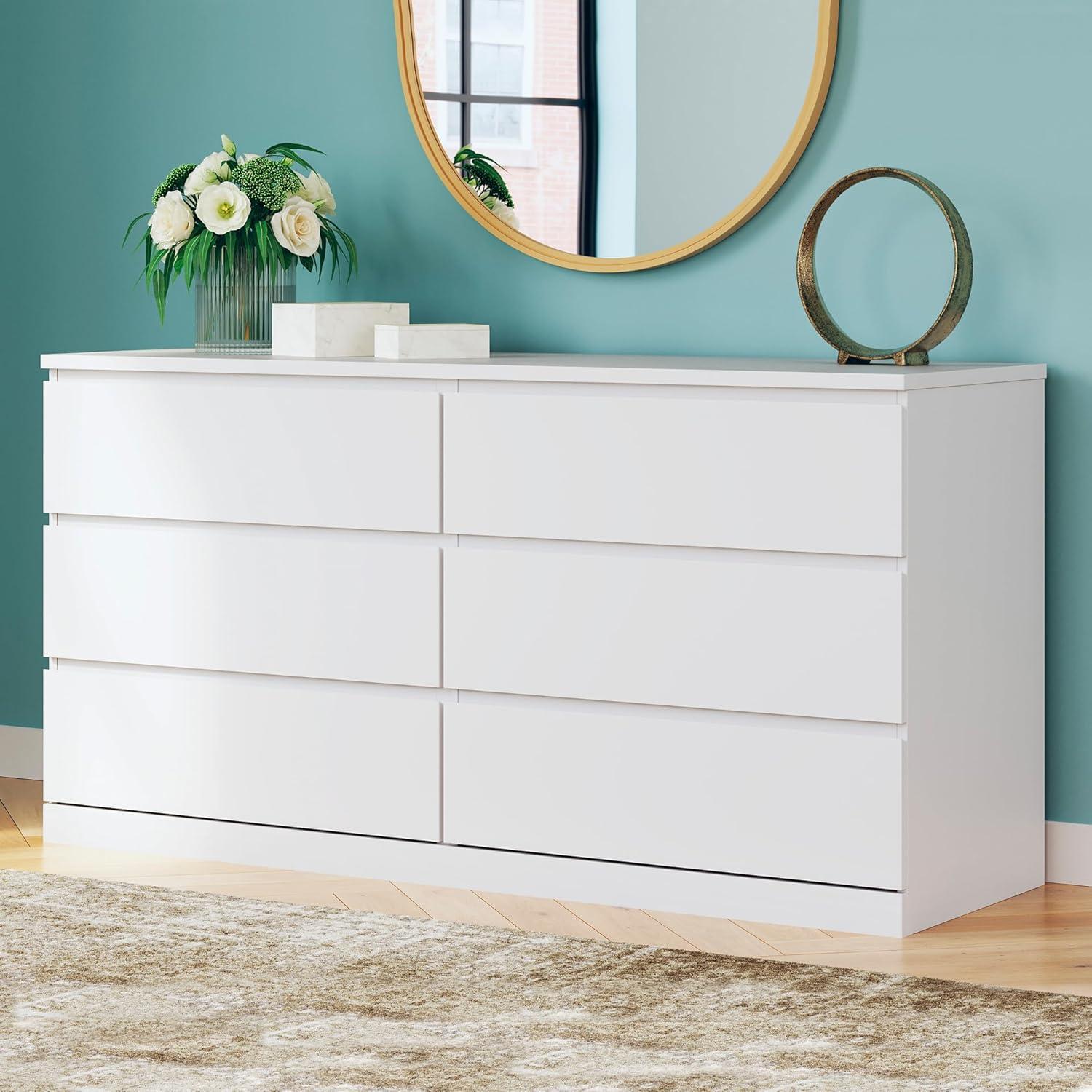 imageSignature Design by Ashley Onita Modern 6Drawer Dresser with AntiTipping Design WhiteWhite