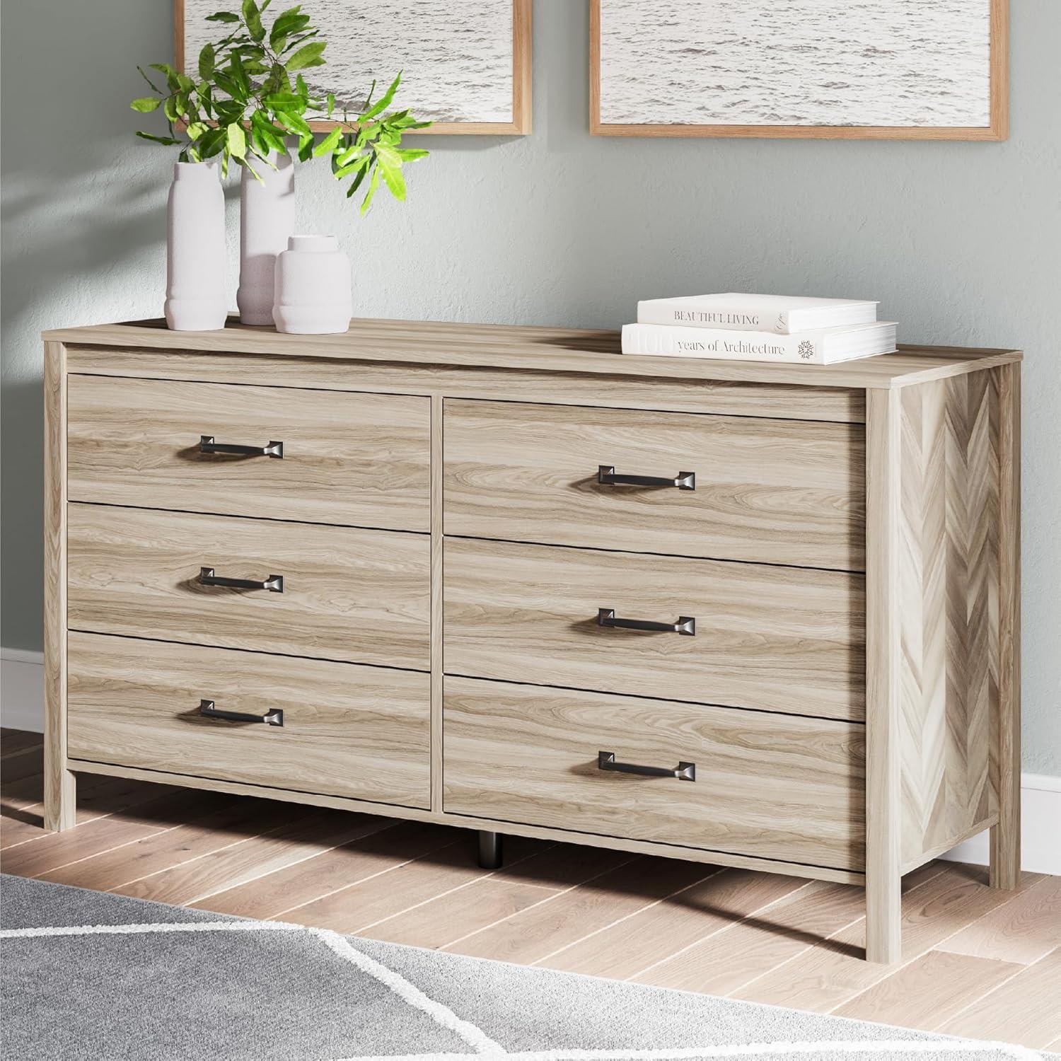 imageSignature Design by Ashley Hallityn Coastal 6Drawer Dresser with Safety Stop and Scalloped Design WhiteBeige