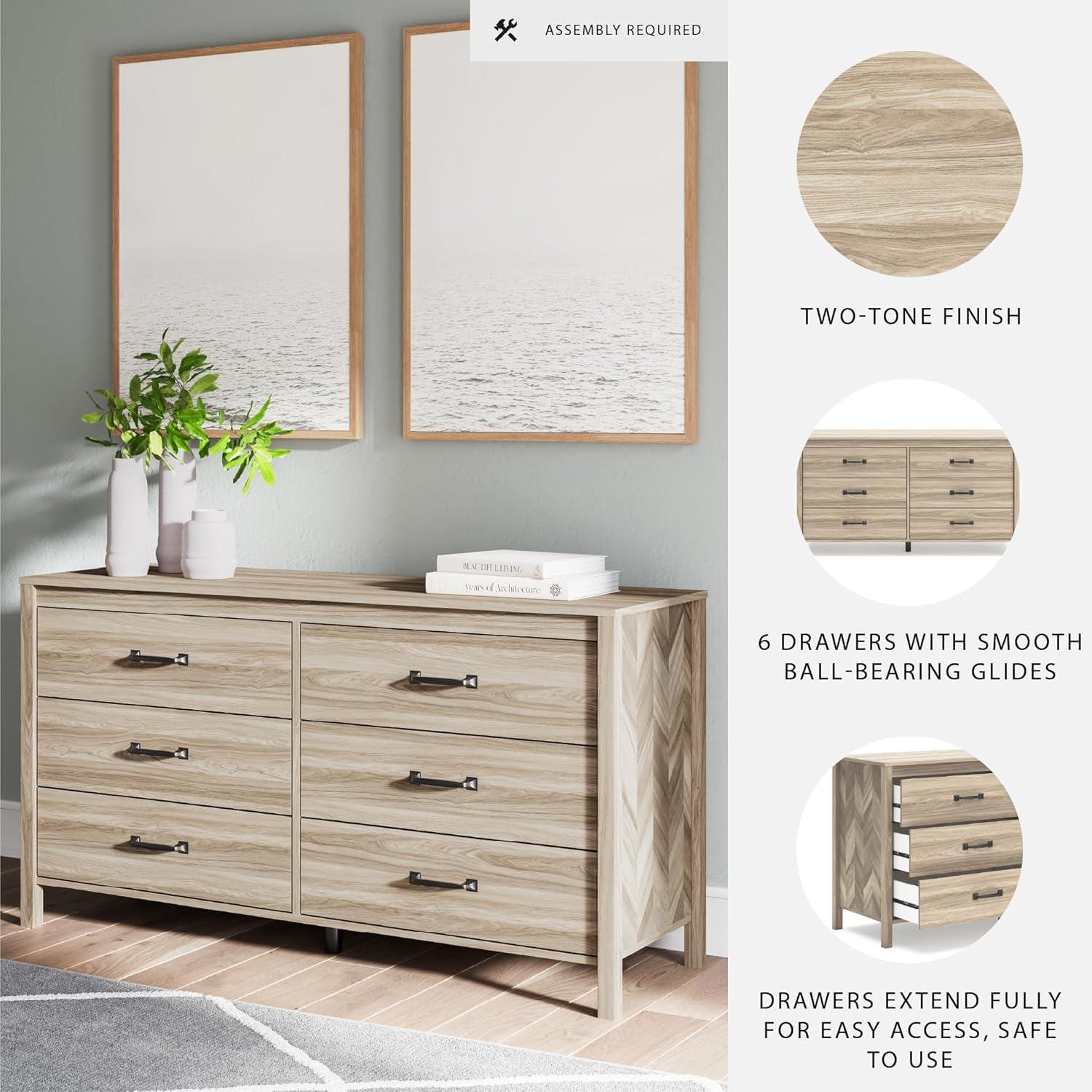 imageSignature Design by Ashley Hallityn Coastal 6Drawer Dresser with Safety Stop and Scalloped Design WhiteBeige