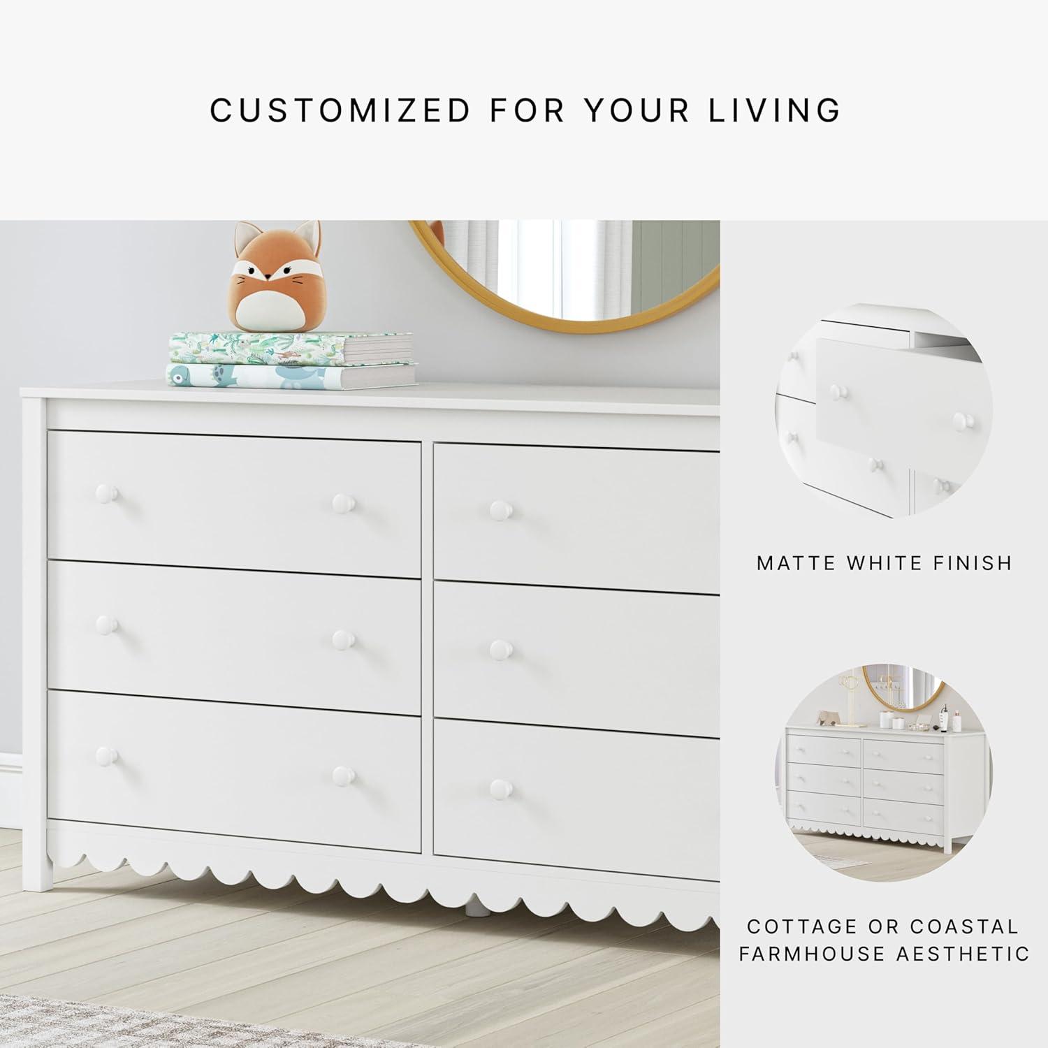 imageSignature Design by Ashley Hallityn Coastal 6Drawer Dresser with Safety Stop and Scalloped Design WhiteWhite