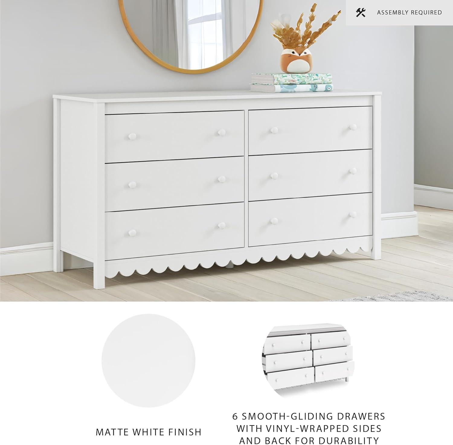 imageSignature Design by Ashley Hallityn Coastal 6Drawer Dresser with Safety Stop and Scalloped Design WhiteWhite
