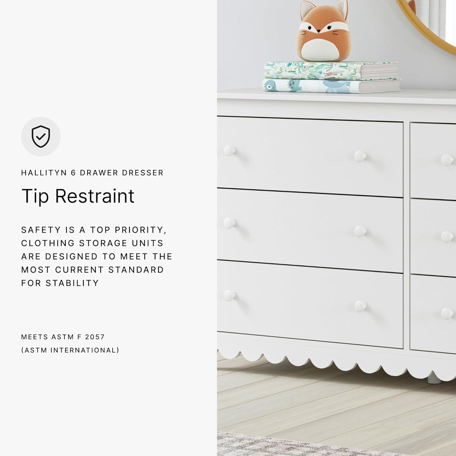 imageSignature Design by Ashley Hallityn Coastal 6Drawer Dresser with Safety Stop and Scalloped Design WhiteWhite