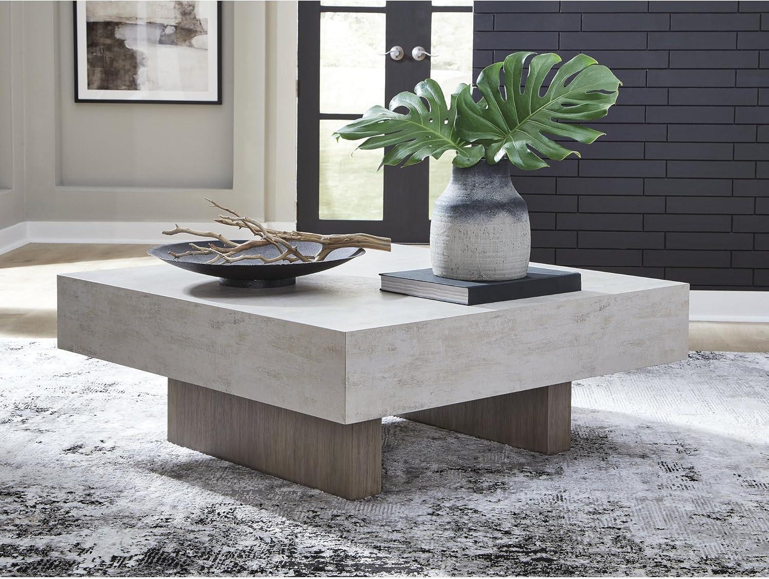 imageSignature Design by Ashley Jorlaina Contemporary Heat and Scratch Resistant Coffee Table with Faux Cement Tabletop Light Gray amp Taupe