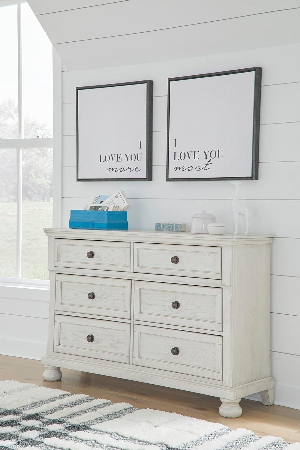 imageSignature Design by Ashley Robbinsdale Casual Dresser with FeltLined Upper Drawer White