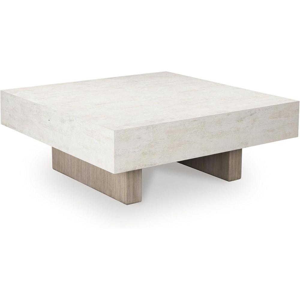imageSignature Design by Ashley Jorlaina Contemporary Heat and Scratch Resistant Coffee Table with Faux Cement Tabletop Light Gray amp Taupe