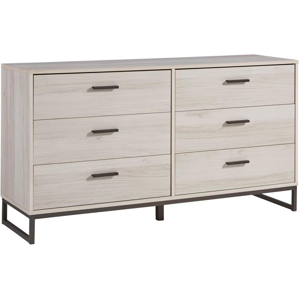 imageSignature Design by Ashley Socalle Modern 6Drawer Dresser with Safety Stop White amp MetallicNaturalBlack
