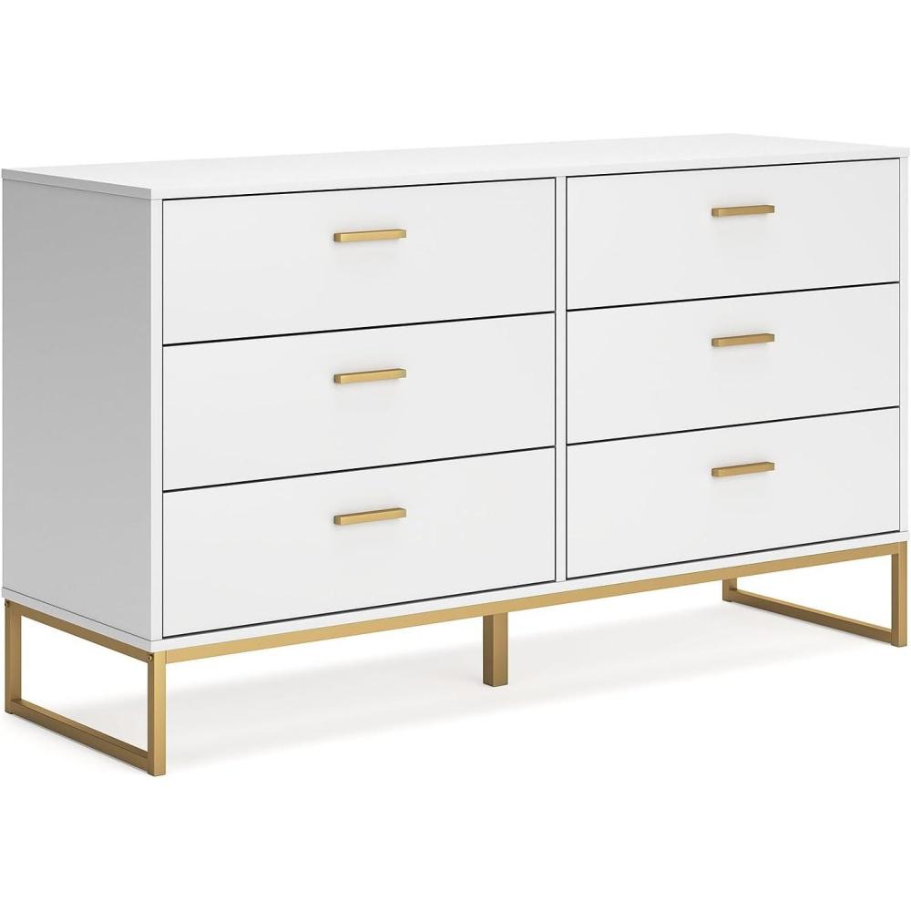 imageSignature Design by Ashley Socalle Modern 6Drawer Dresser with Safety Stop White amp MetallicWhiteGold