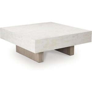 Signature Design by Ashley Jorlaina Contemporary Heat and Scratch Resistant Coffee Table with Faux Cement Tabletop, Light Gray & Taupe