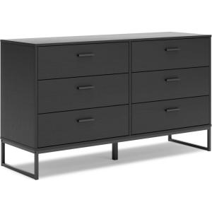 Signature Design by Ashley Socalle Modern 6-Drawer Dresser with Safety Stop, White & Metallic(Black/Black)