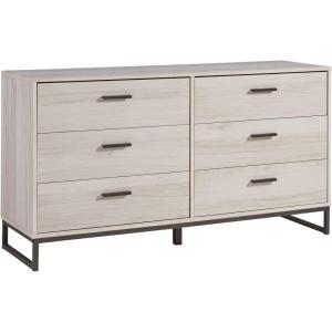 Signature Design by Ashley Socalle Modern 6-Drawer Dresser with Safety Stop, White & Metallic(Natural/Black)