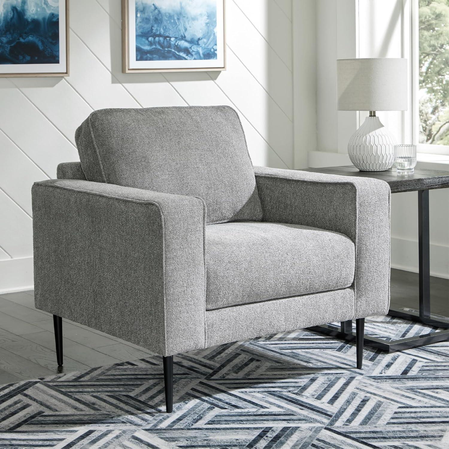 imageSignature Design by Ashley Hazela Accent Chair Modern SlimProfile Upholstered with Black Metal Legs Cozy Seating for Living Room Bedroom or Small Spaces
