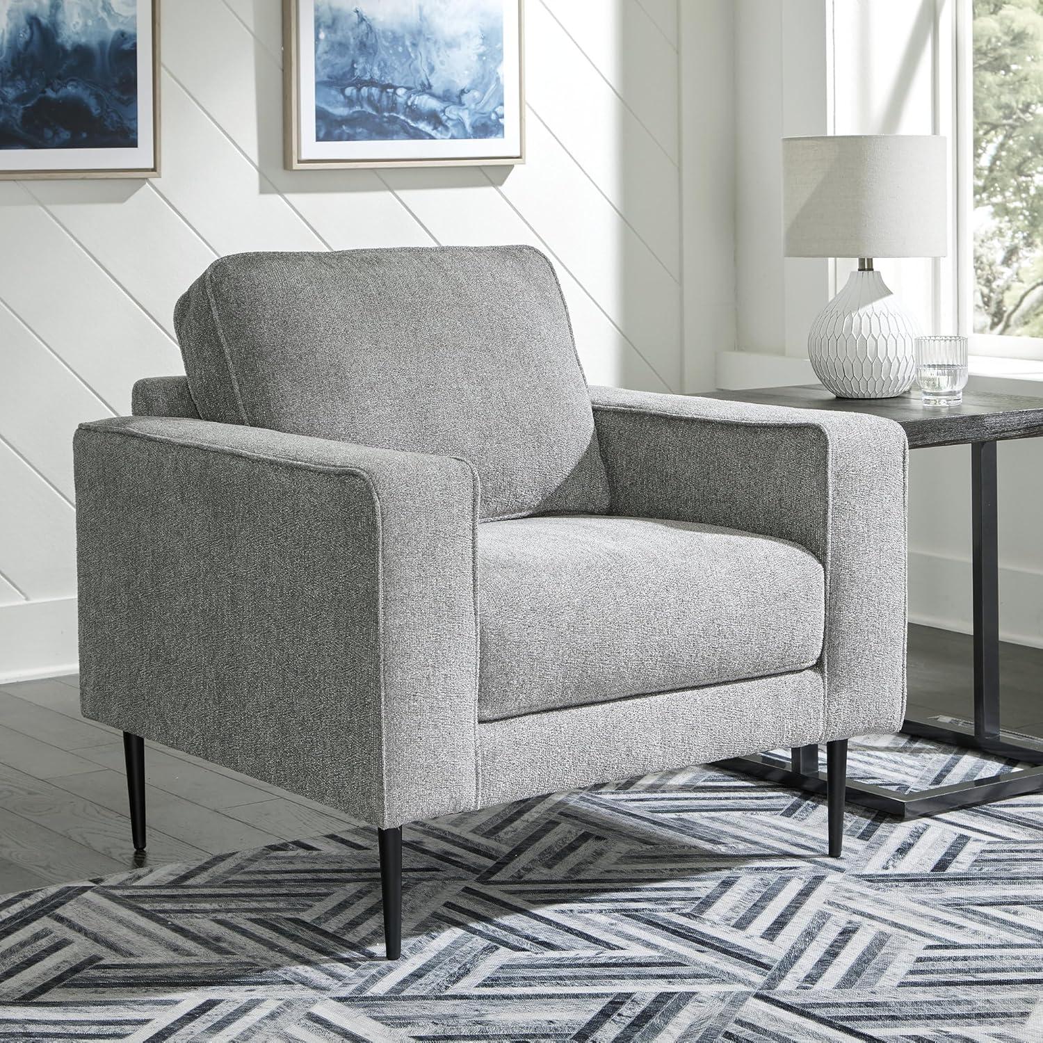 imageSignature Design by Ashley Hazela Accent Chair Modern SlimProfile Upholstered with Black Metal Legs Cozy Seating for Living Room Bedroom or Small Spaces