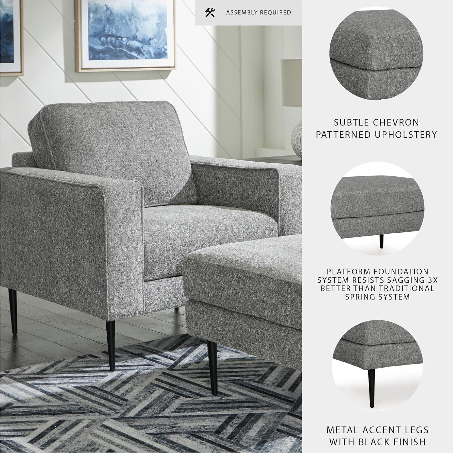 imageSignature Design by Ashley Hazela Accent Chair Modern SlimProfile Upholstered with Black Metal Legs Cozy Seating for Living Room Bedroom or Small Spaces