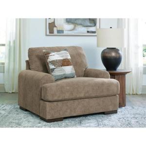 Signature Design by Ashley Meadowleaf Casual Upholstered Oversized Chair with 1 Accent Pillow, Beige(Light Brown)