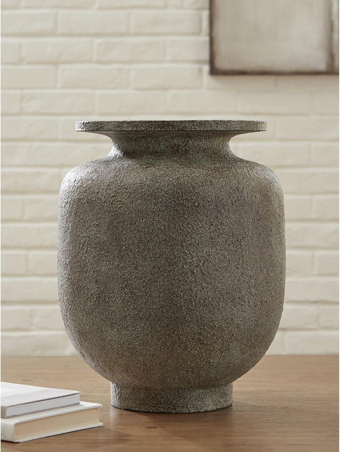 imageSignature Design by Ashley Jedwick Decorative Vase Textured Polyresin StonewareLook Centerpiece for Faux Florals Rustic Home Decor Accent for Living Room or Entryway Gray and Brown Finish