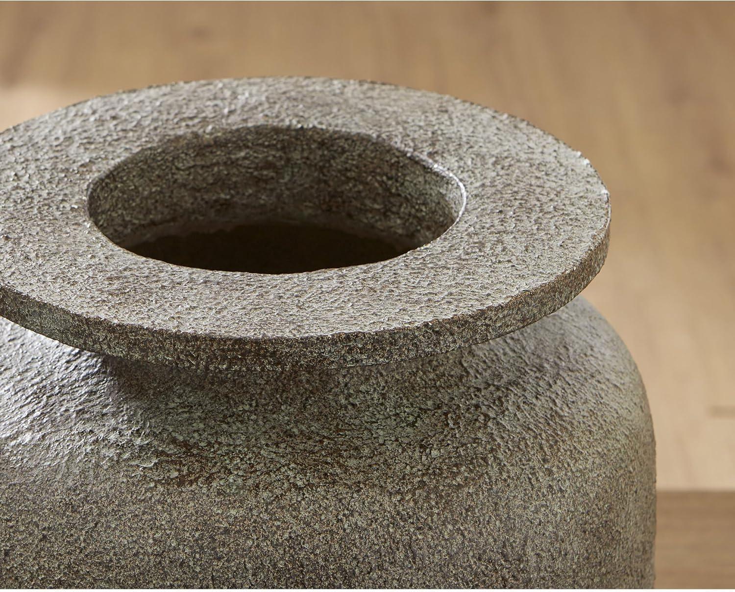 imageSignature Design by Ashley Jedwick Decorative Vase Textured Polyresin StonewareLook Centerpiece for Faux Florals Rustic Home Decor Accent for Living Room or Entryway Gray and Brown Finish