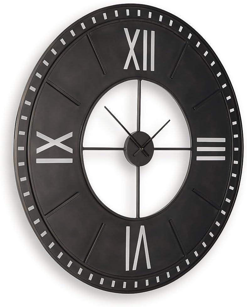 imageSignature Design by Ashley Lytle Large Decorative Wall Clock Antiqued Brown Metal with Roman Numerals Oversized Decor for Living Room or Kitchen Walls 50 W