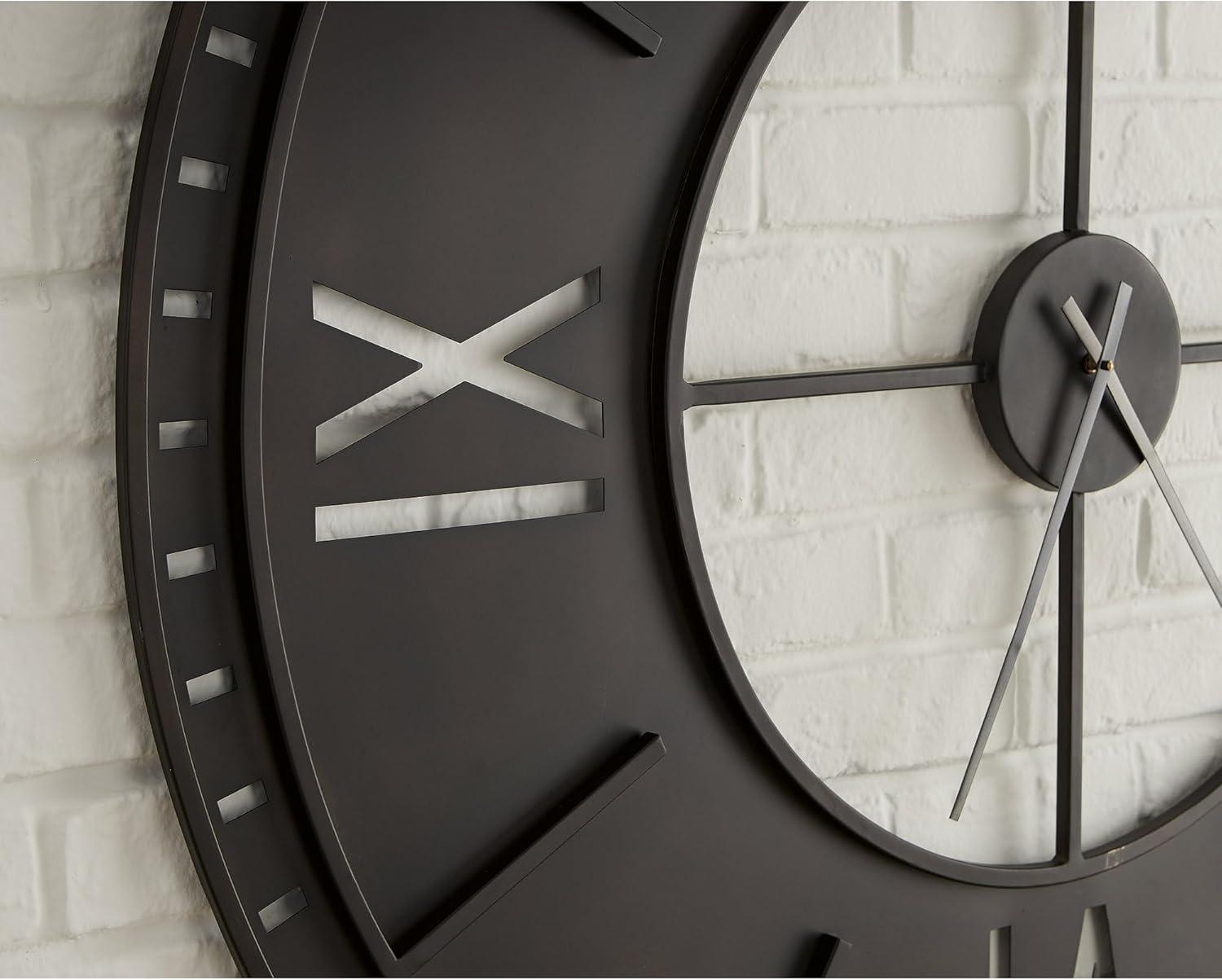 imageSignature Design by Ashley Lytle Large Decorative Wall Clock Antiqued Brown Metal with Roman Numerals Oversized Decor for Living Room or Kitchen Walls 50 W