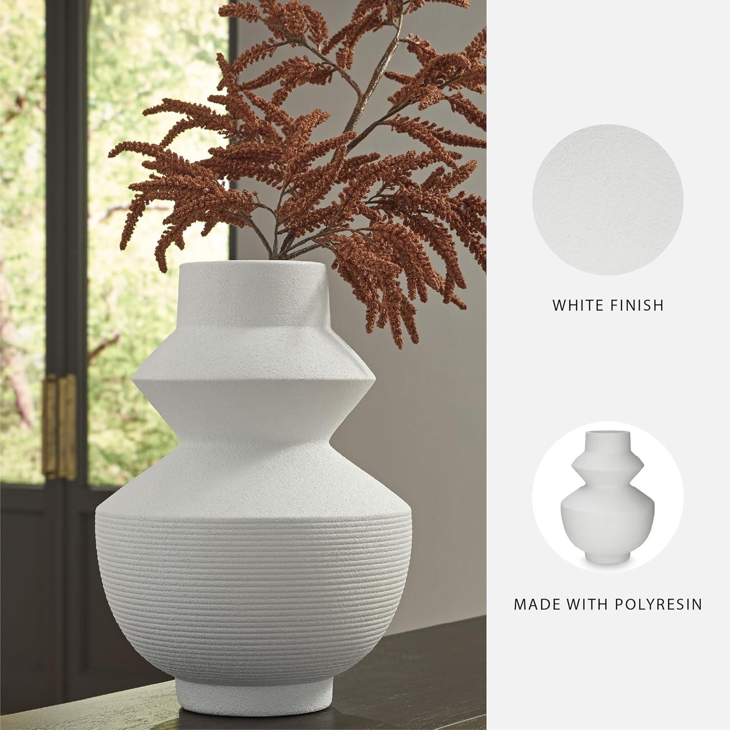 imageSignature Design by Ashley Naveen Contemporary Vase with Geometric Form Deisgn WhiteWhite