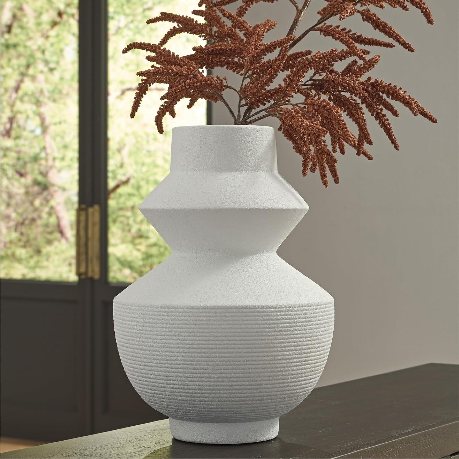 imageSignature Design by Ashley Naveen Contemporary Vase with Geometric Form Deisgn WhiteWhite