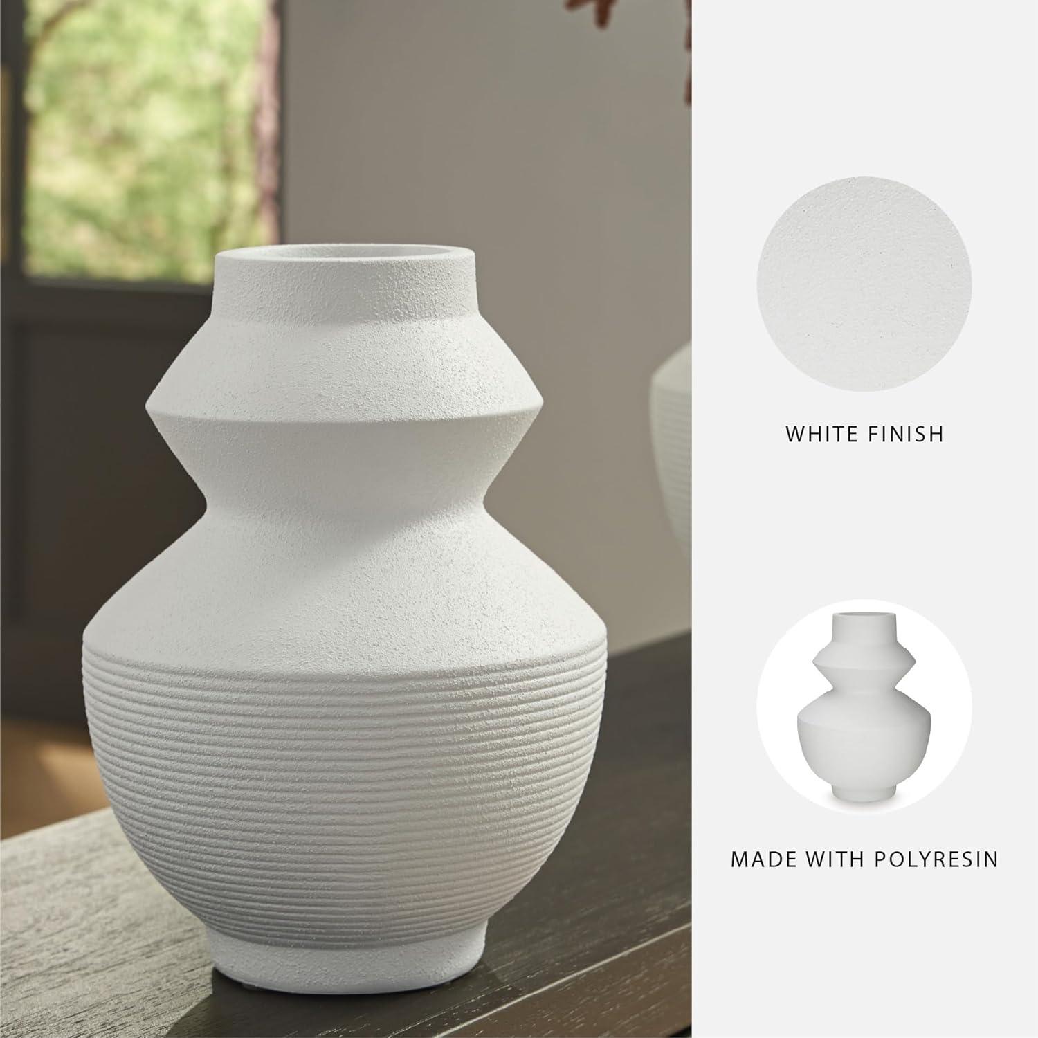 imageSignature Design by Ashley Naveen Contemporary Vase with Geometric Form Deisgn WhiteWhite