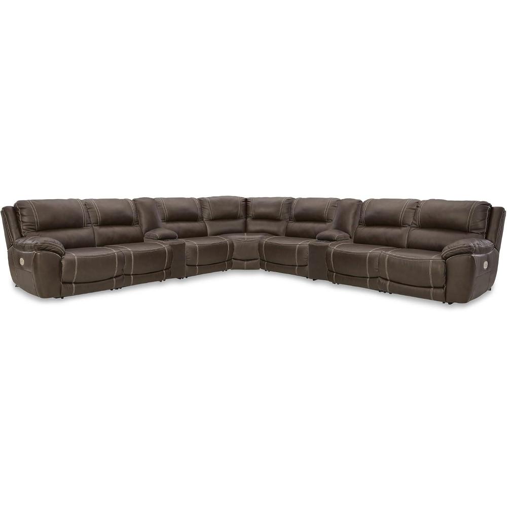 imageSignature Design by Ashley Dunleith LShape Symmetrical Contemporary Leather Match 9piece Power Reclining Sectional with USB Port and Adjustable Headrest Dark BrownBrown
