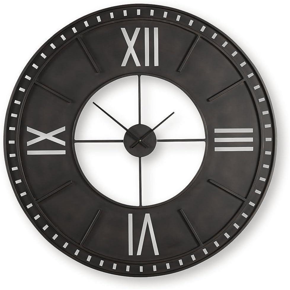 imageSignature Design by Ashley Lytle Large Decorative Wall Clock Antiqued Brown Metal with Roman Numerals Oversized Decor for Living Room or Kitchen Walls 50 W