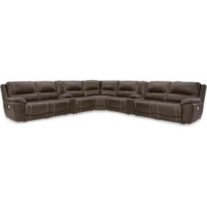 Signature Design by Ashley Dunleith L-Shape Symmetrical Contemporary Leather Match 9-piece Power Reclining Sectional with USB Port and Adjustable Headrest, Dark Brown(Brown)