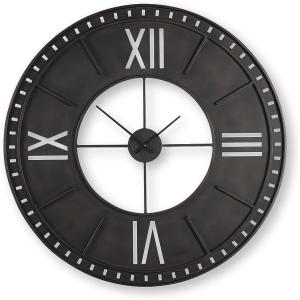 Signature Design by Ashley Lytle Large Decorative Wall Clock, Antiqued Brown Metal with Roman Numerals, Oversized Decor for Living Room or Kitchen Walls, 50″ W