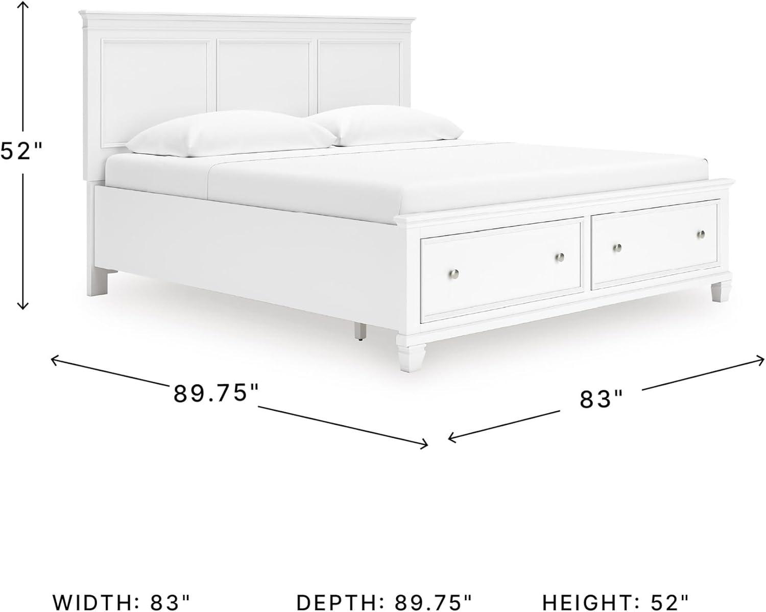 imageSignature Design By Ashley Fortman California King Panel Storage Bedframe White Painted Finish 2 Drawer Footboard Hardwood Solids and MDF No Box Spring Needed