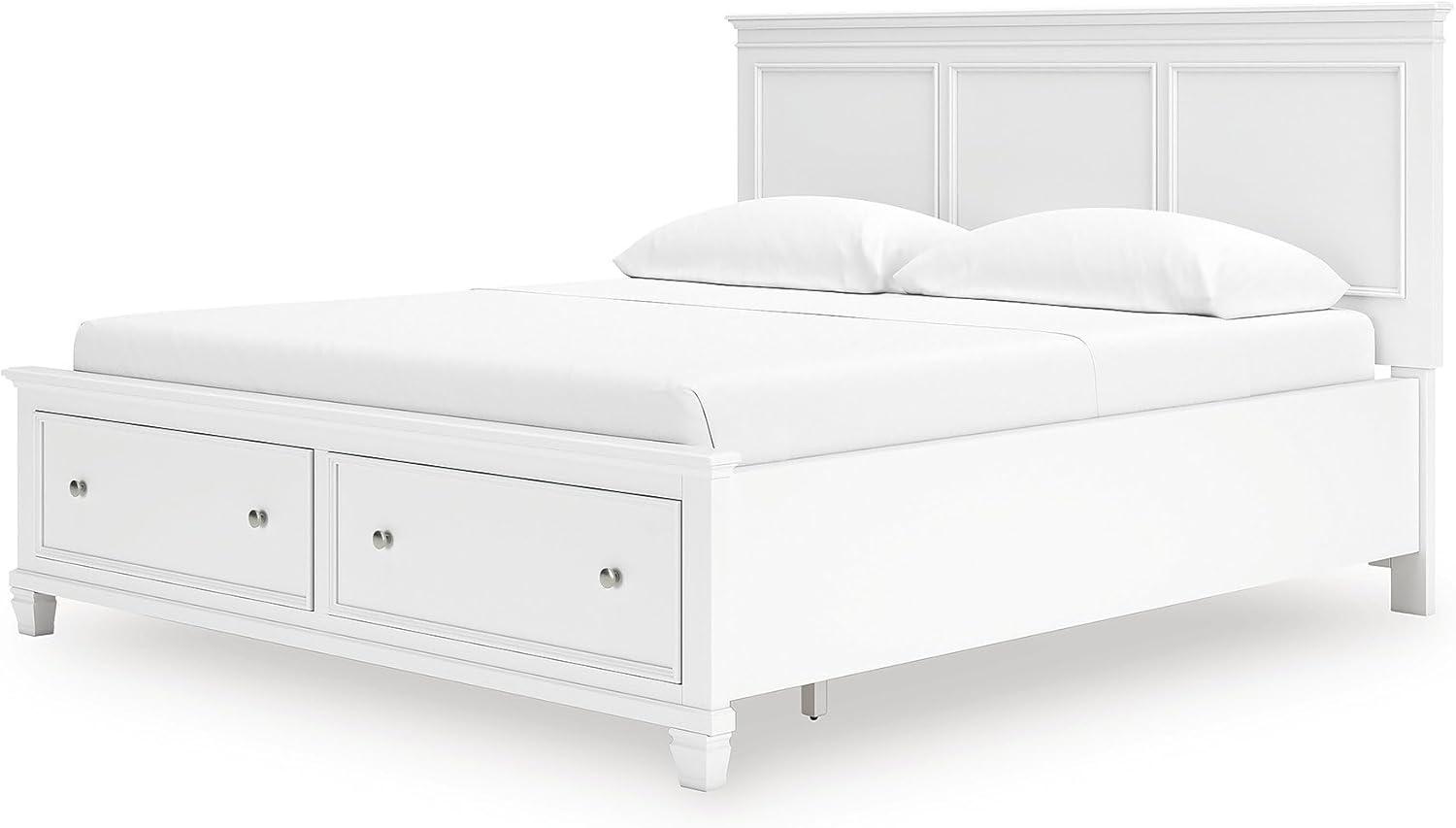 imageSignature Design By Ashley Fortman California King Panel Storage Bedframe White Painted Finish 2 Drawer Footboard Hardwood Solids and MDF No Box Spring Needed