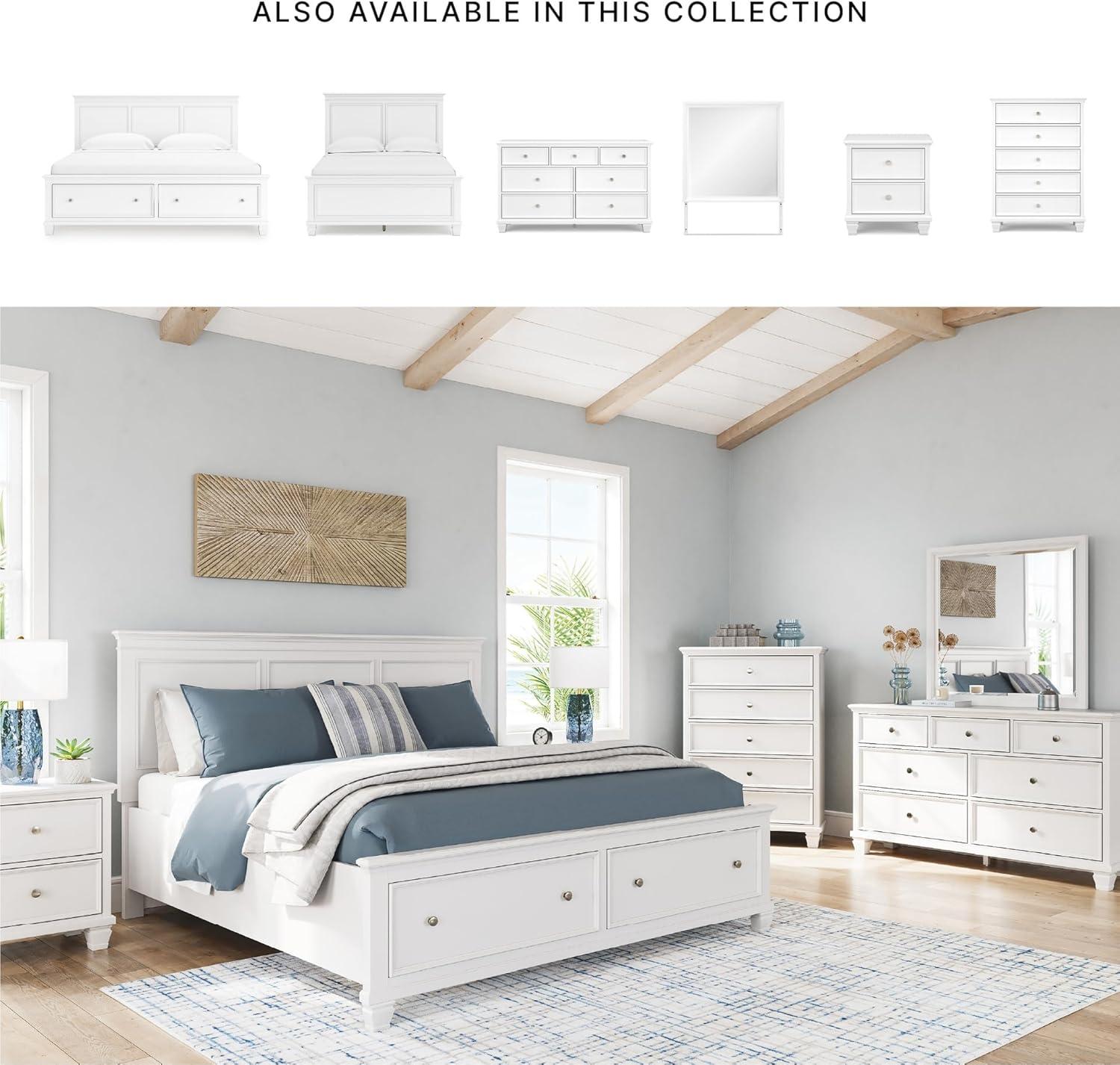 imageSignature Design By Ashley Fortman California King Panel Storage Bedframe White Painted Finish 2 Drawer Footboard Hardwood Solids and MDF No Box Spring Needed