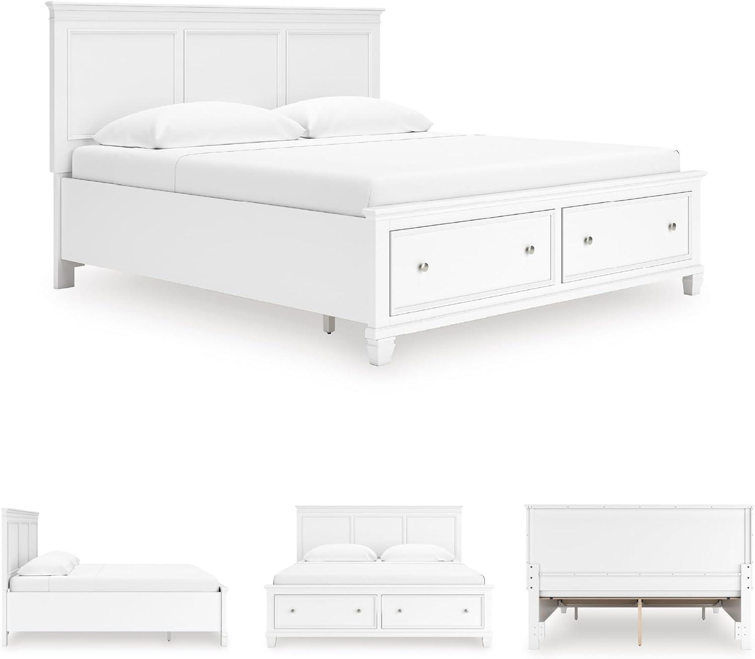 imageSignature Design By Ashley Fortman California King Panel Storage Bedframe White Painted Finish 2 Drawer Footboard Hardwood Solids and MDF No Box Spring Needed