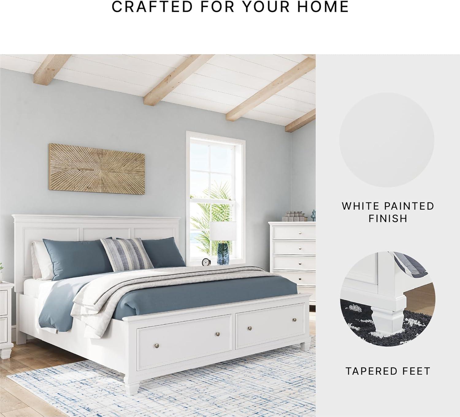 imageSignature Design By Ashley Fortman California King Panel Storage Bedframe White Painted Finish 2 Drawer Footboard Hardwood Solids and MDF No Box Spring Needed