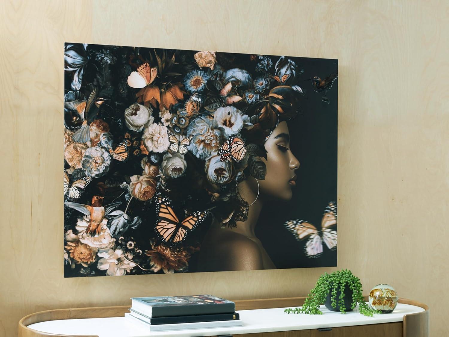imageSignature Design By Ashley Valfer Contemporary Floral Wall Art 3D Print on Glass Sawtooth Bracket for Hanging 48 W x 1 D x 36 H OrangeBlackWhite