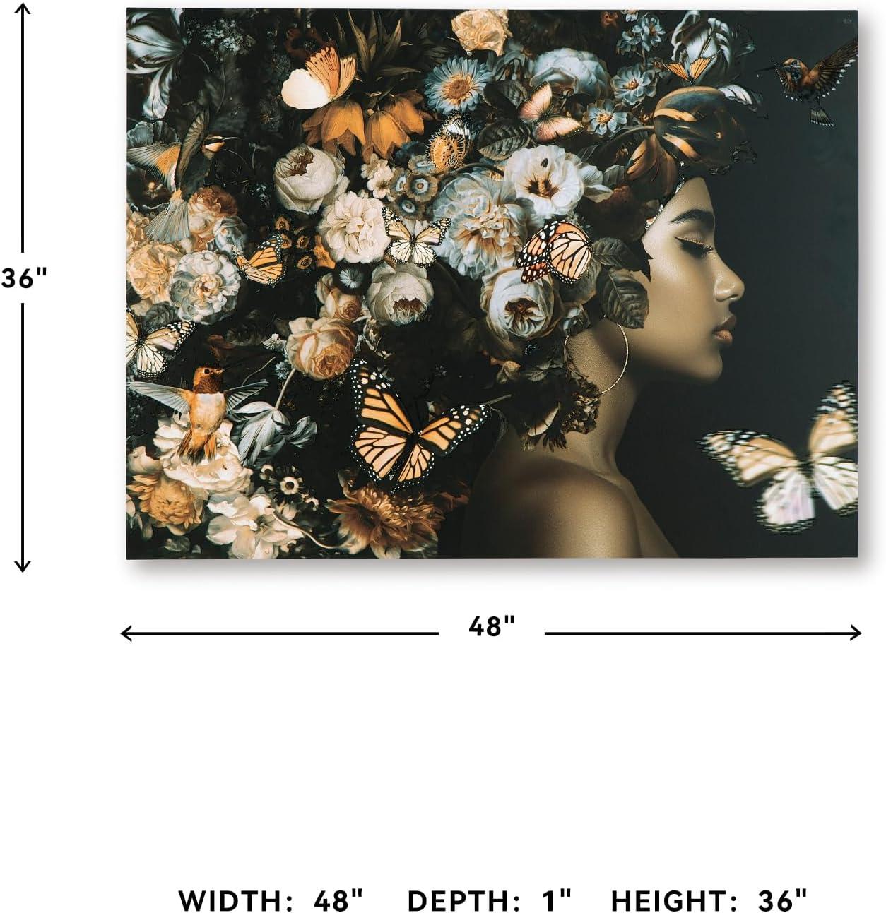 imageSignature Design By Ashley Valfer Contemporary Floral Wall Art 3D Print on Glass Sawtooth Bracket for Hanging 48 W x 1 D x 36 H OrangeBlackWhite