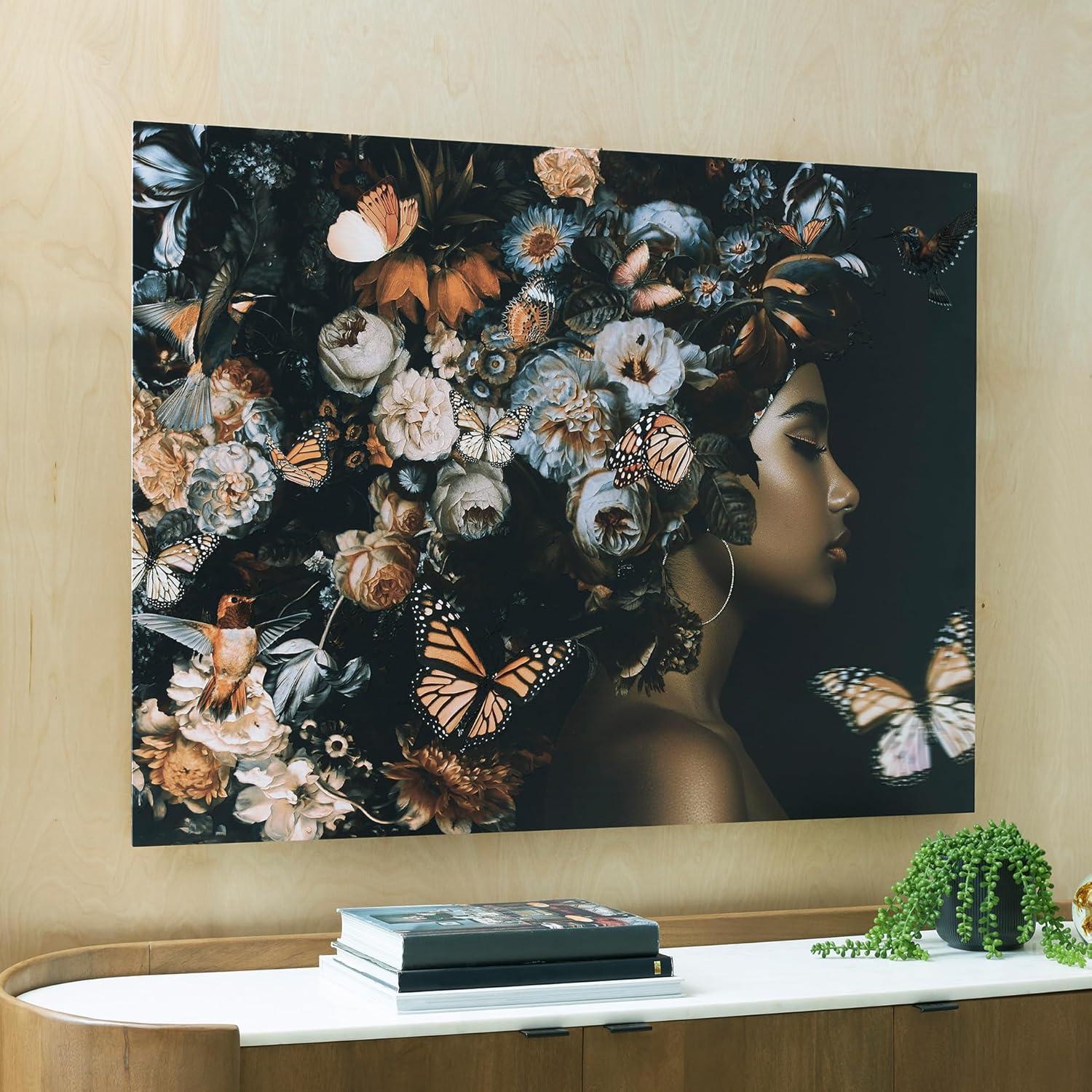 imageSignature Design By Ashley Valfer Contemporary Floral Wall Art 3D Print on Glass Sawtooth Bracket for Hanging 48 W x 1 D x 36 H OrangeBlackWhite