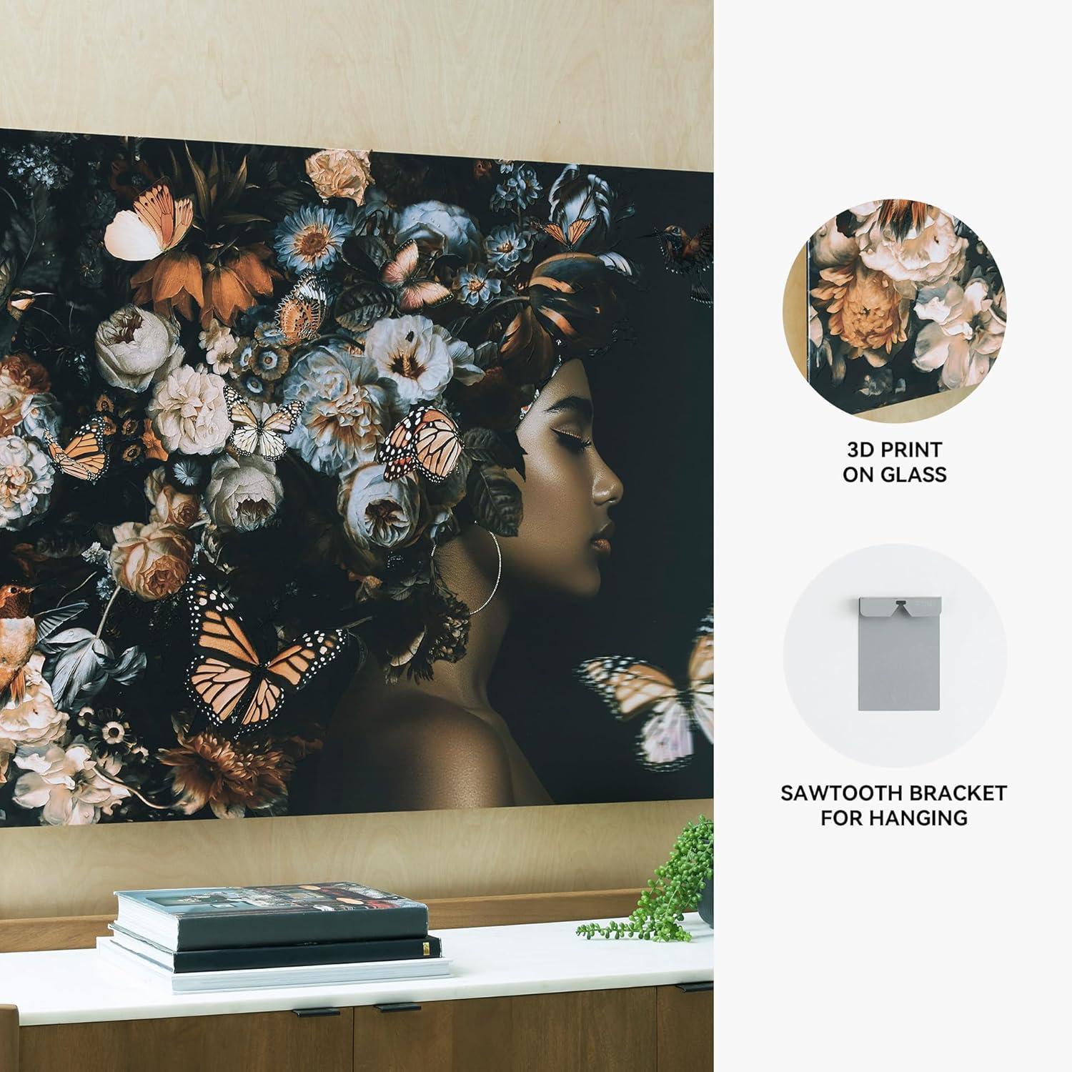 imageSignature Design By Ashley Valfer Contemporary Floral Wall Art 3D Print on Glass Sawtooth Bracket for Hanging 48 W x 1 D x 36 H OrangeBlackWhite