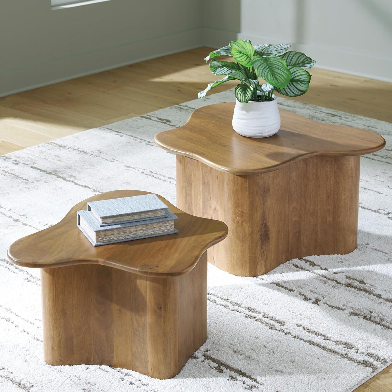 imageSignature Design by Ashley Abeford Contemporary Accent Cocktail Table Set of 2 Abstract Tabletop Design Solid Mango Wood 3263 W x 28 D x 175 H Brown