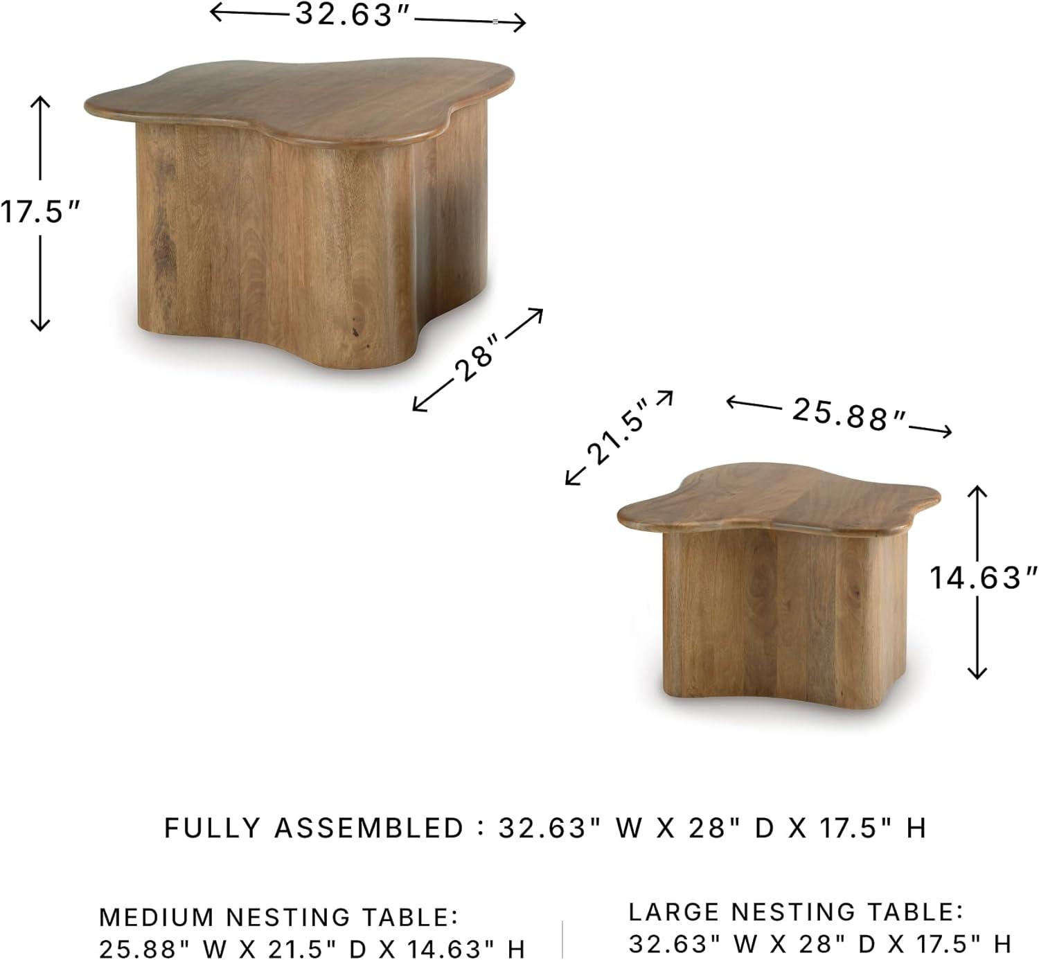 imageSignature Design by Ashley Abeford Contemporary Accent Cocktail Table Set of 2 Abstract Tabletop Design Solid Mango Wood 3263 W x 28 D x 175 H Brown