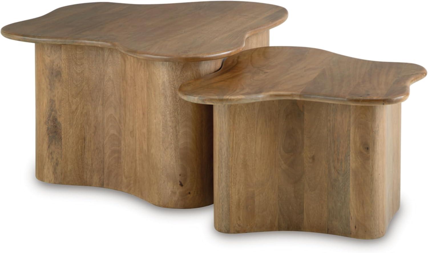 imageSignature Design by Ashley Abeford Contemporary Accent Cocktail Table Set of 2 Abstract Tabletop Design Solid Mango Wood 3263 W x 28 D x 175 H Brown