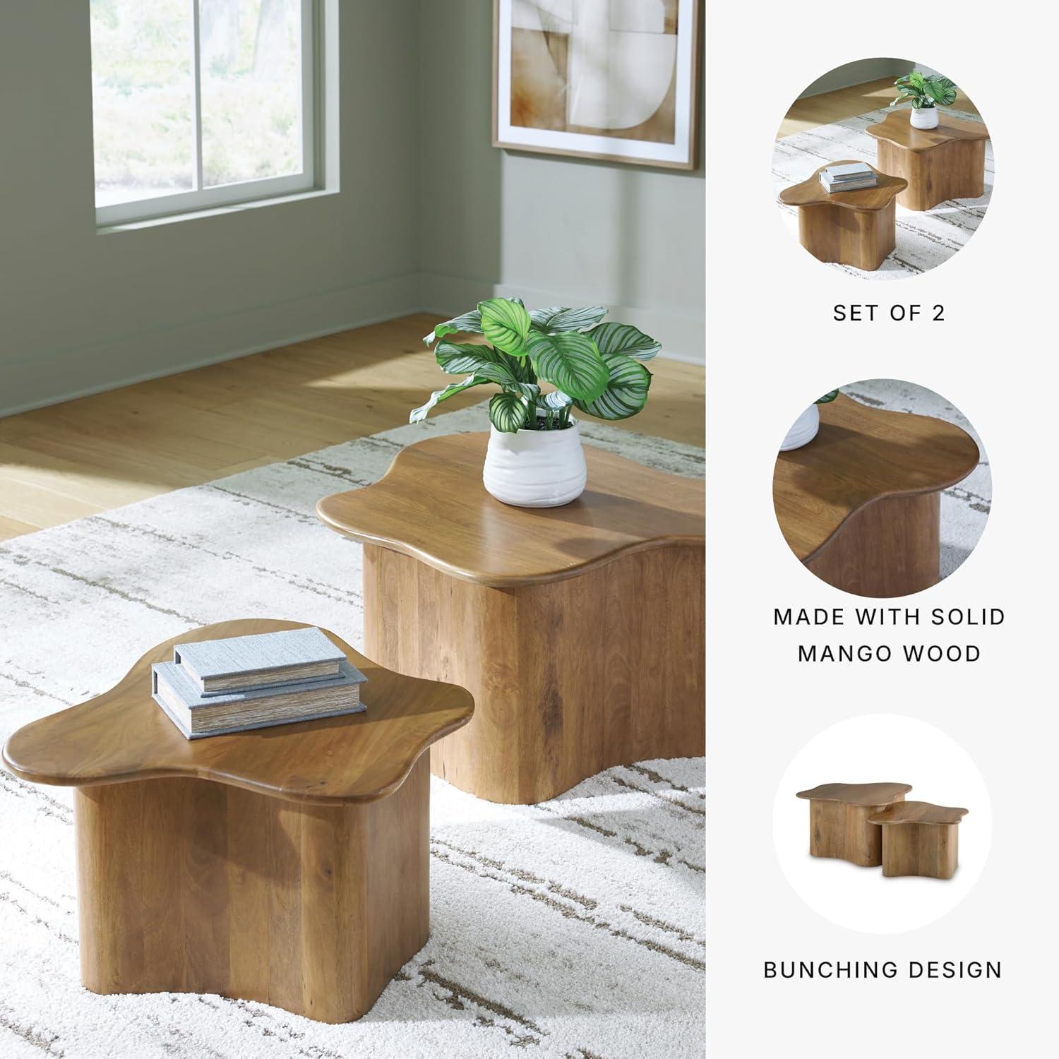 imageSignature Design by Ashley Abeford Contemporary Accent Cocktail Table Set of 2 Abstract Tabletop Design Solid Mango Wood 3263 W x 28 D x 175 H Brown