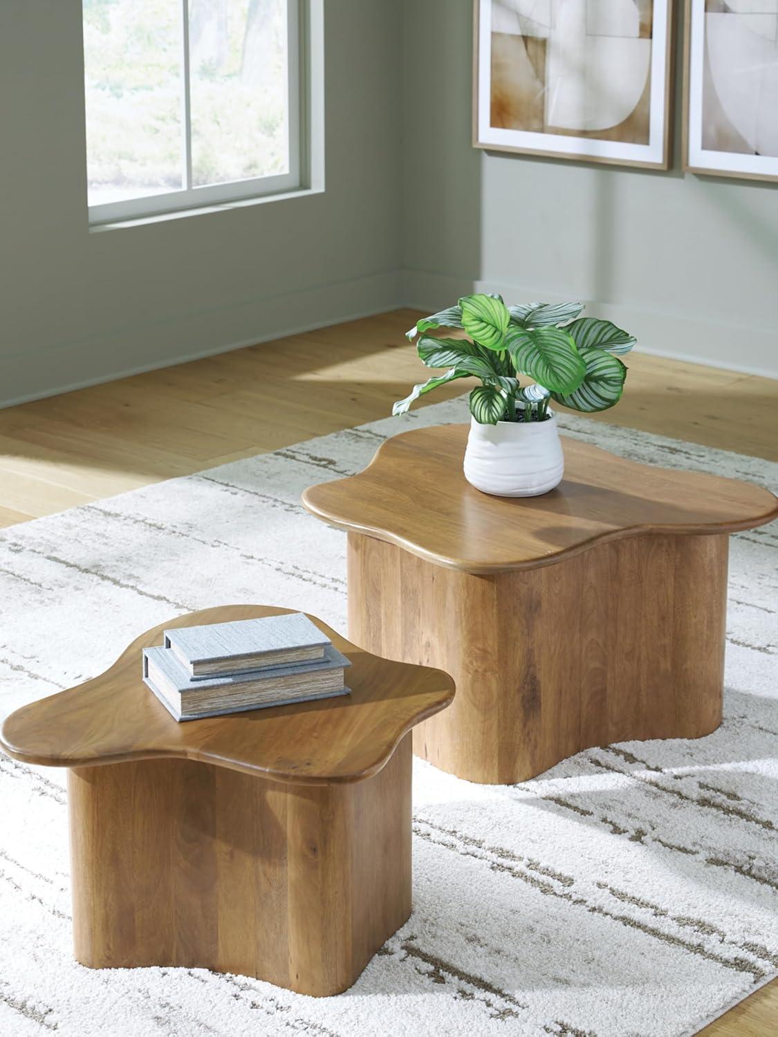 imageSignature Design by Ashley Abeford Contemporary Accent Cocktail Table Set of 2 Abstract Tabletop Design Solid Mango Wood 3263 W x 28 D x 175 H Brown