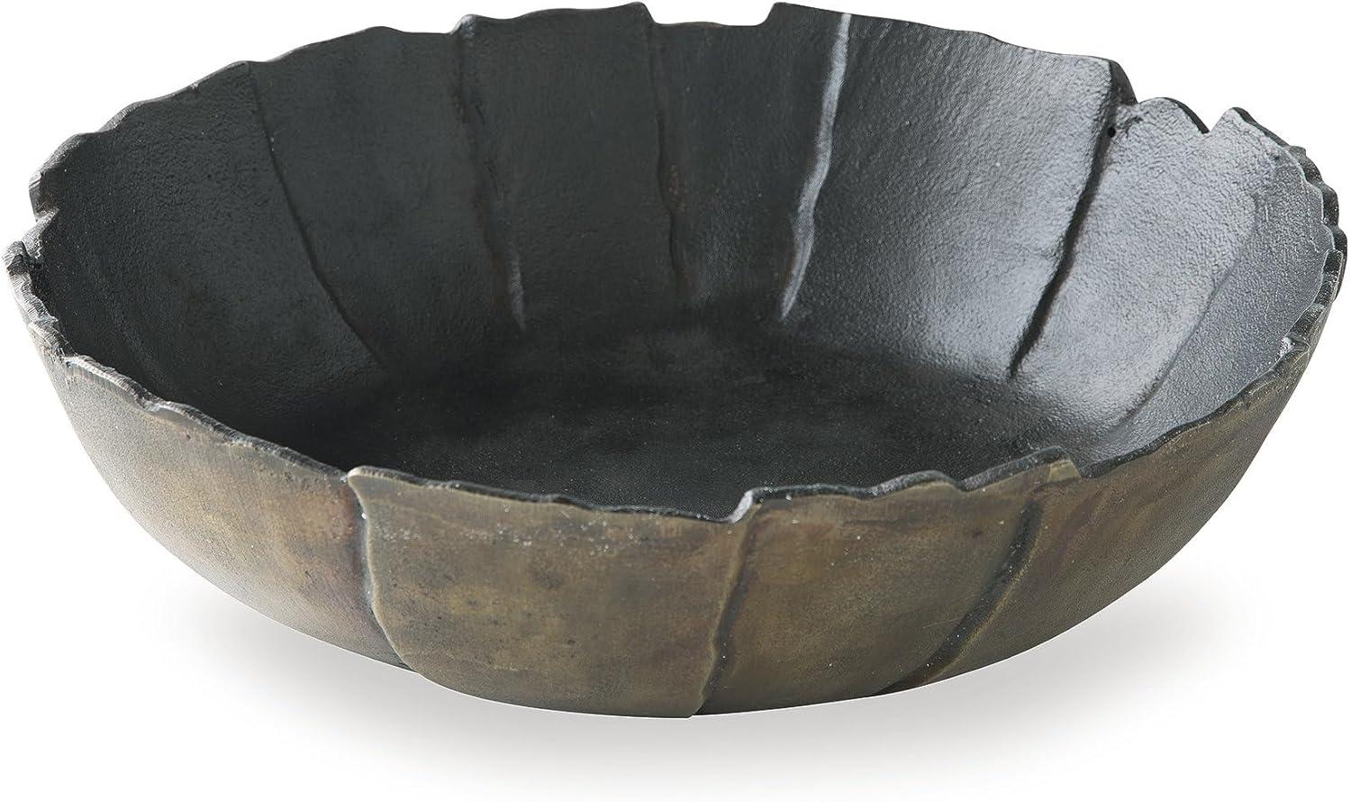 imageSignature Design by Ashley Aidman Decorative Bowl Cast Aluminum Accent With Black Interior and Antiqued Goldtone Finish for Centerpiece Displays and Table Decor 16 W x 425 H