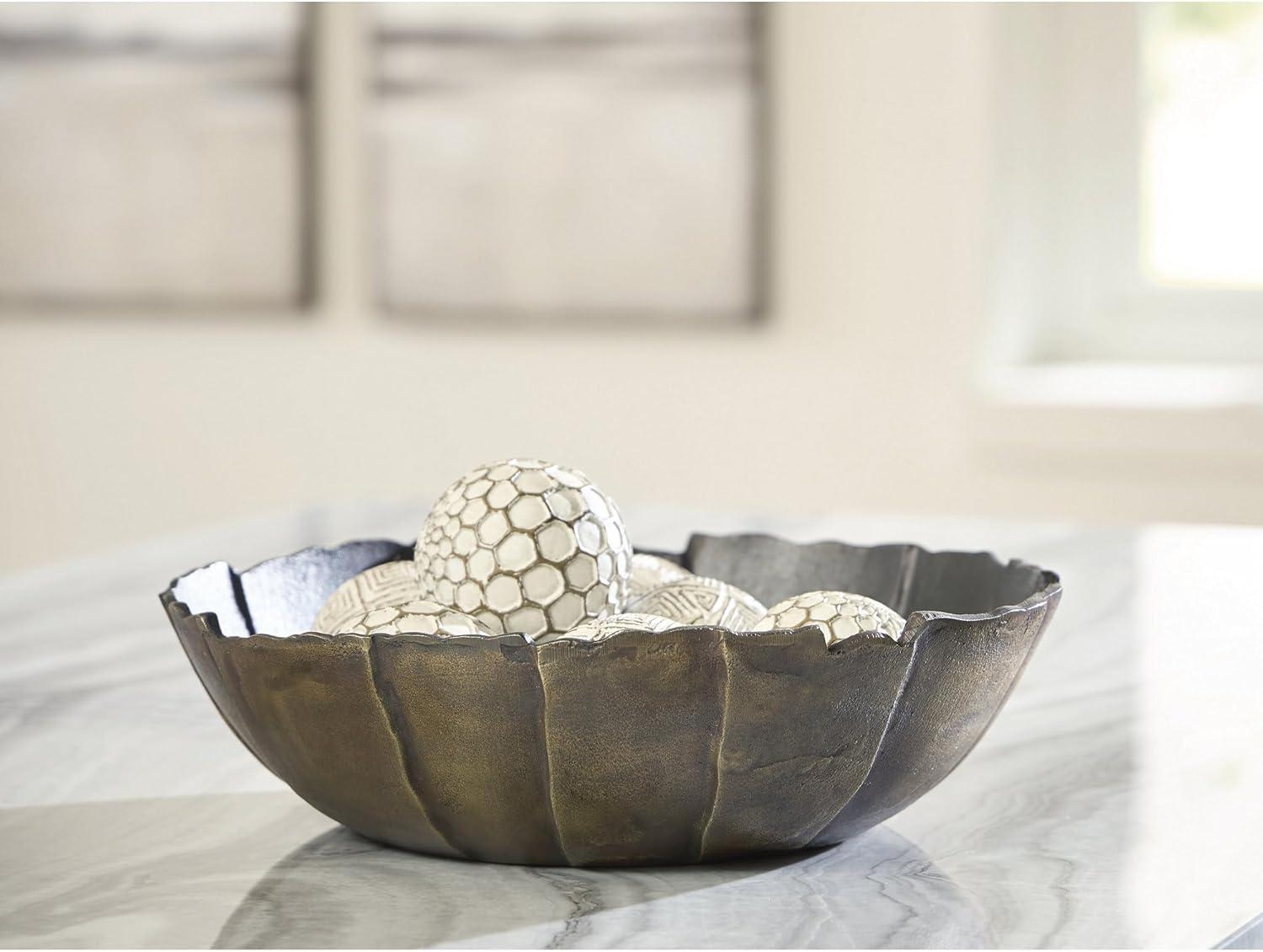 imageSignature Design by Ashley Aidman Decorative Bowl Cast Aluminum Accent With Black Interior and Antiqued Goldtone Finish for Centerpiece Displays and Table Decor 16 W x 425 H