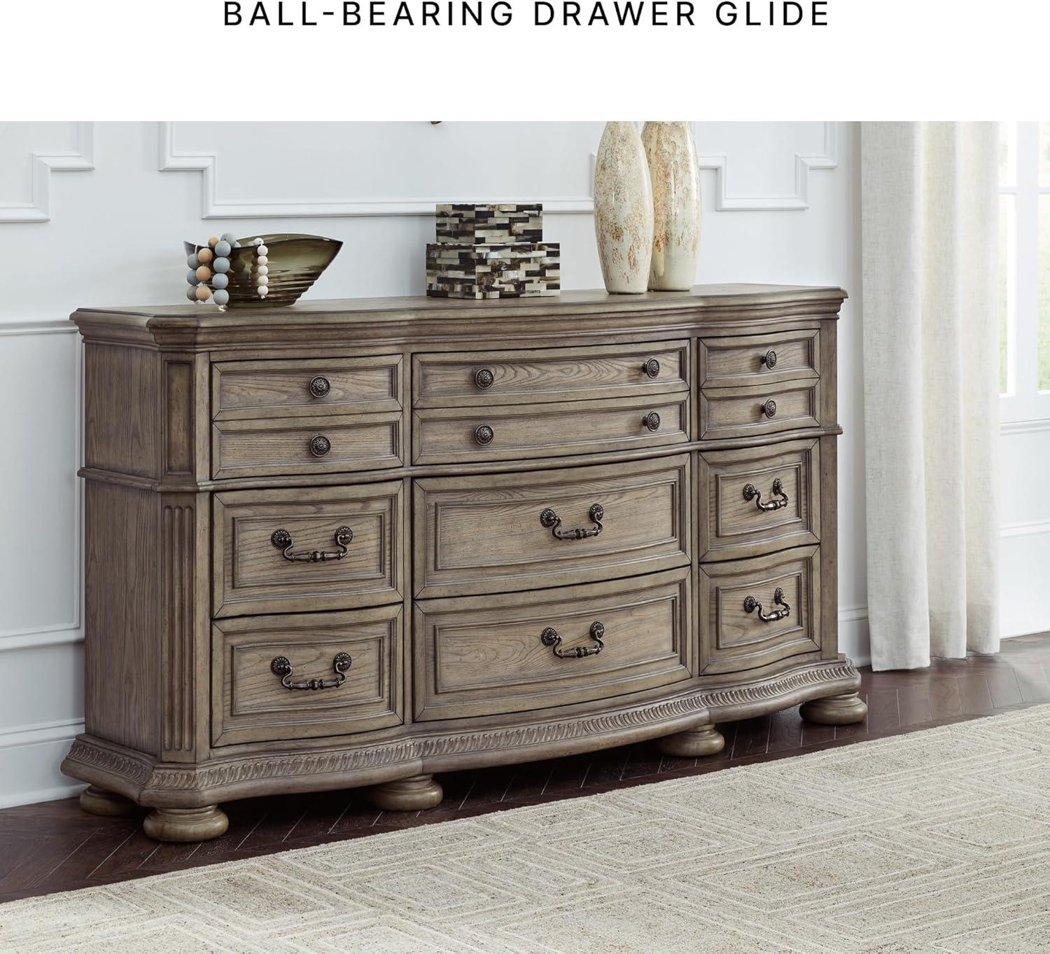 imageSignature Design by Ashley Ardenfield Traditional Tufted King Upholstered Sleigh Bed Foundation or Box Spring Needed Light Brown amp White198D x 738W x 39H 9 Drawers