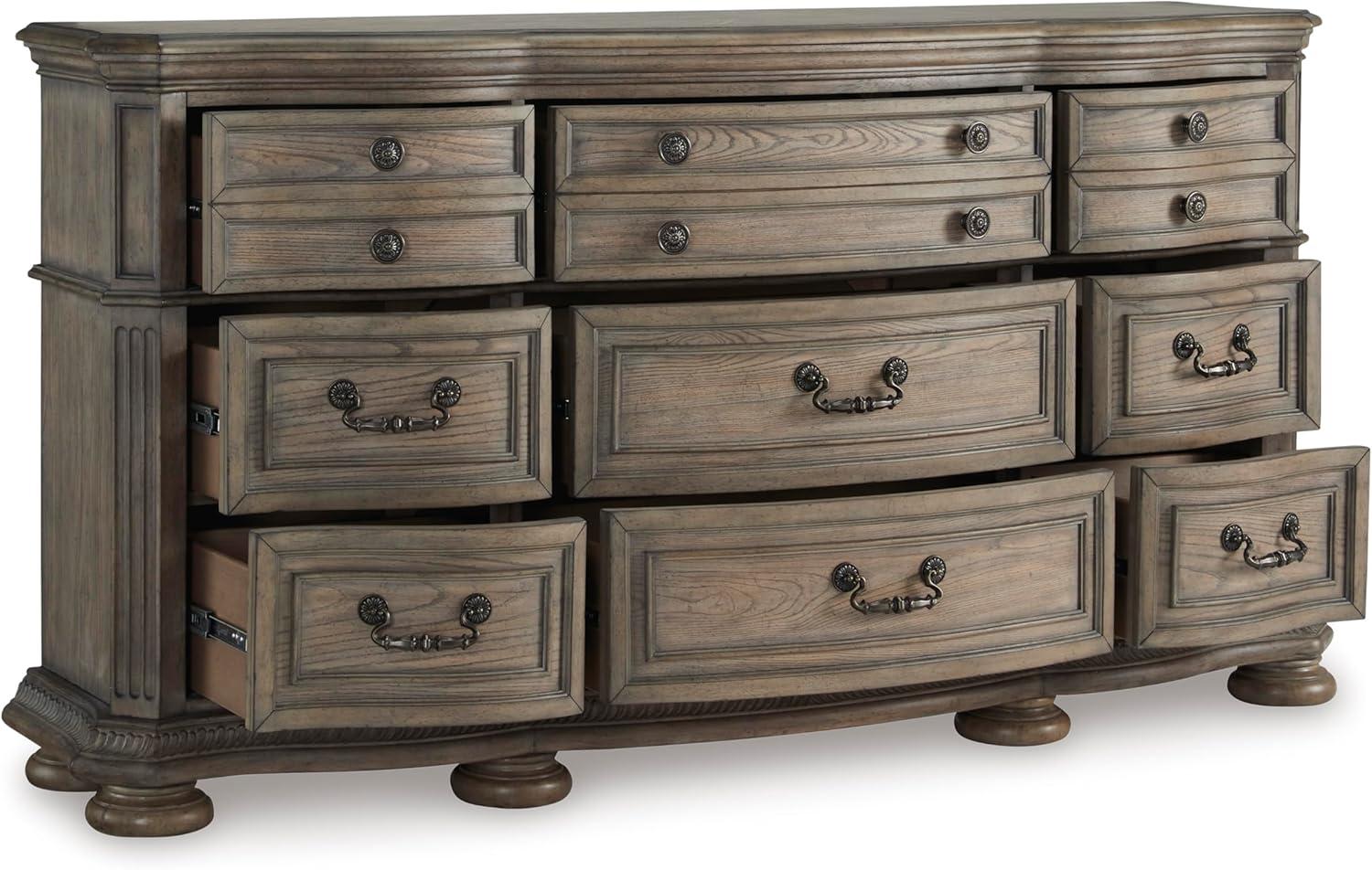 imageSignature Design by Ashley Ardenfield Traditional Tufted King Upholstered Sleigh Bed Foundation or Box Spring Needed Light Brown amp White198D x 738W x 39H 9 Drawers
